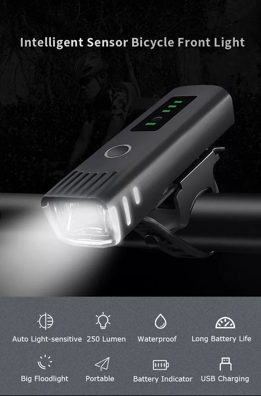 Light Smart Sensor Anti-glare With 250 Lumens And USB Rechargeable - GoEcoRide Scooters - GoEcoRide Scooters