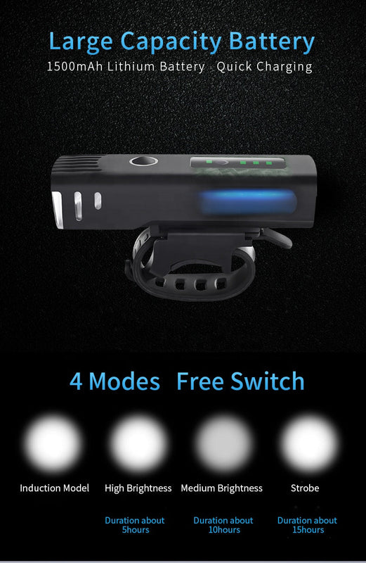 Light Smart Sensor Anti-glare With 250 Lumens And USB Rechargeable - GoEcoRide Scooters - GoEcoRide Scooters